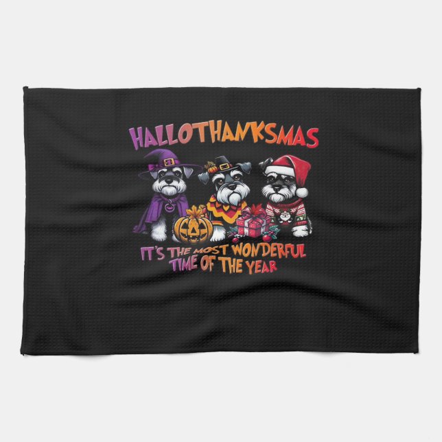Linge De Cuisine Schnauzer Halloween Thanksgiving Noël Classique (Horizontal)