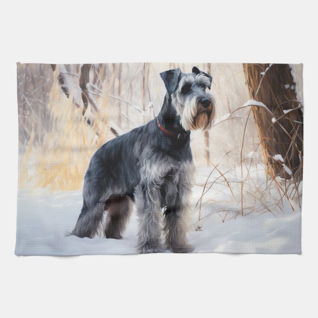Linge De Cuisine Schnauzer Laisser neiger Noël (Horizontal)