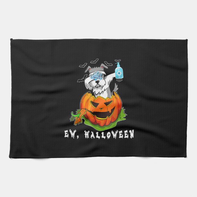 Linge De Cuisine Schnauzer Miniature Ew Laver Citrouille Halloween (Horizontal)
