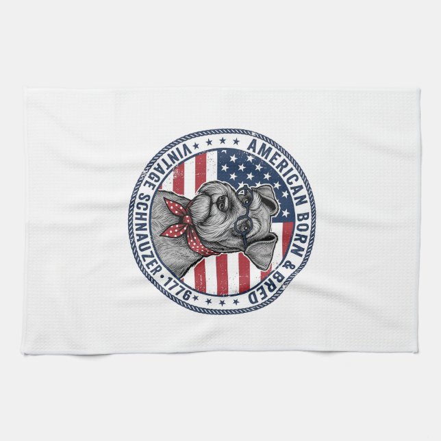 Linge De Cuisine Schnauzer Patriotique Vintage (Horizontal)