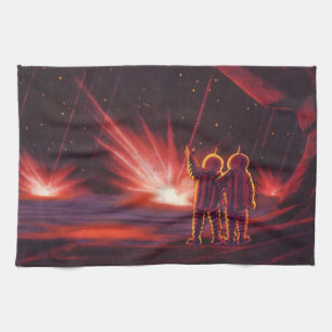 Linge De Cuisine Science-fiction vintage d'alien sur une planète ro