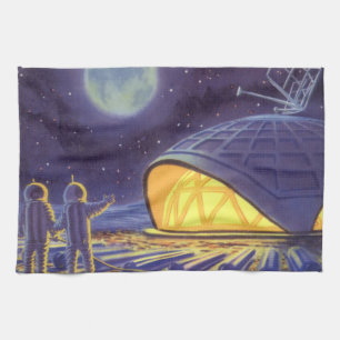 Linge De Cuisine Science-fiction vintage d'aliens sur la lune de la
