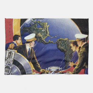 Linge De Cuisine Science-fiction vintage d'astronautes en orbite au