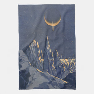 Linge De Cuisine Science-fiction vintage, planète enneigée au clair