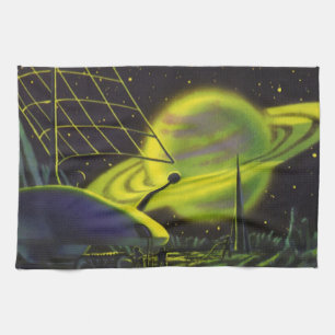 Linge De Cuisine Science-fiction vintage Planète verte néon avec an
