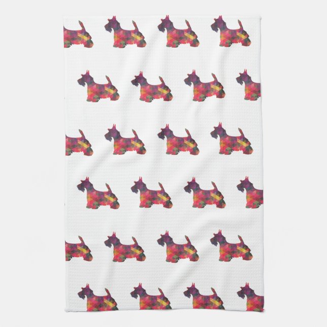 Linge De Cuisine Scottie Chien race Geo Silhouette Multi (Vertical)