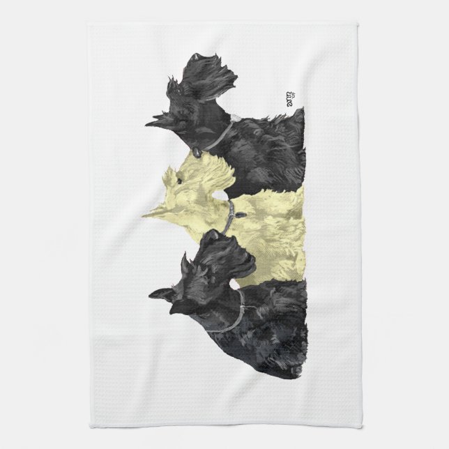 Linge De Cuisine Scotties noirs et roux (Vertical)