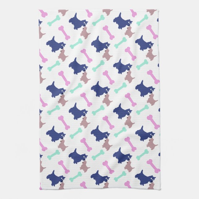 Linge De Cuisine Scottish Terrier Bones choisir la couleur Serviett (Vertical)