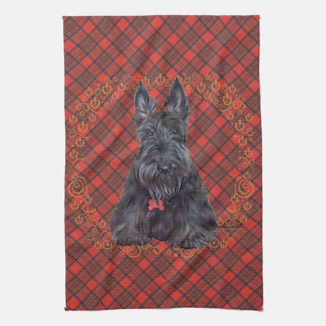 Linge De Cuisine Scottish terrier on tartan (Vertical)