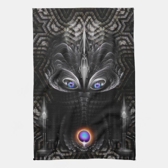 Linge De Cuisine Sculpture de guerrier foncé Art fractal (Vertical)