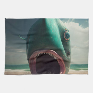 Linge De Cuisine Sculpture de requin sur la plage