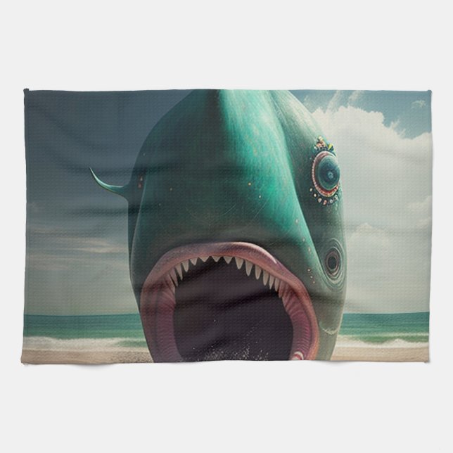 Linge De Cuisine Sculpture de requin sur la plage (Horizontal)