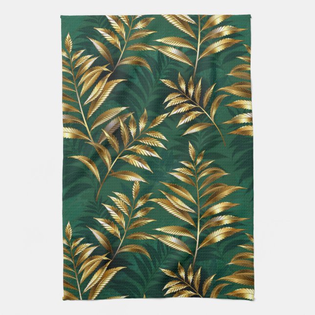 Linge De Cuisine Seamless pattern with golden ferns (Vertical)