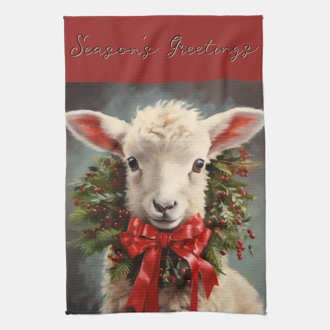 Linge De Cuisine Season's Greetings Christmas Lamb Kitchen Towel (Vertical)