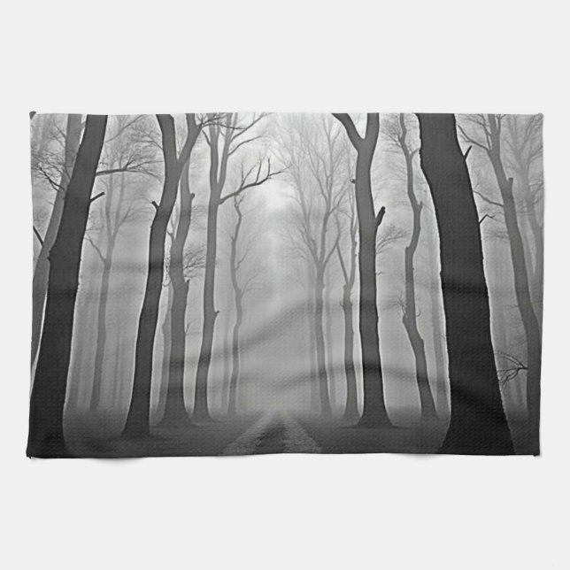 Linge De Cuisine Sentier forestier embrumé et inquiétant Art (Horizontal)
