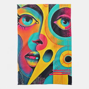 Linge De Cuisine Sentiments Colorés : Visage Abstrait