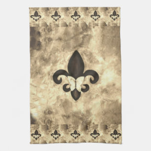Linge De Cuisine Sepia Butterfleur   Tan Butterfly sur Fleur de Lis