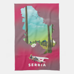 Linge De Cuisine Serbie carte illustrée affiche voyage