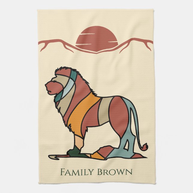 Linge De Cuisine Serene Savanna Kind Lion Custom Family Name (Vertical)