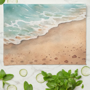 Linge De Cuisine Serene Watercolor Beach Waves - Ocean Vibes