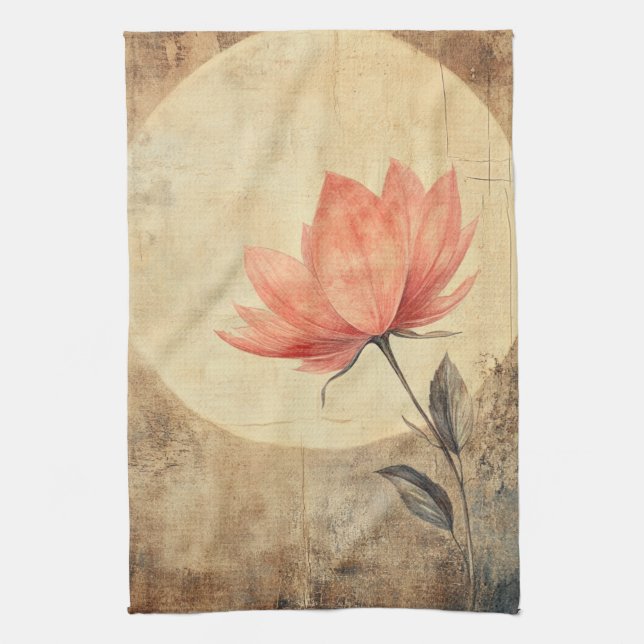 Linge De Cuisine Sérénité rose Fleur et Lune (Vertical)