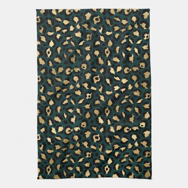 Linge De Cuisine Série Teal et Gold Leopard Design 1  (Vertical)