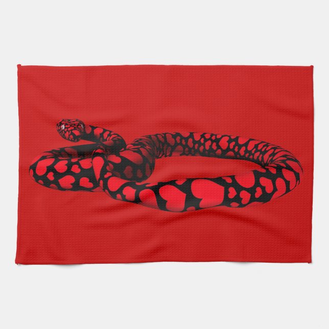 Linge De Cuisine Serpent Rouge Avec des Cœurs (Horizontal)