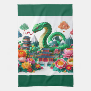 Linge De Cuisine Serpent vert du Nouvel An chinois 2025 KT6