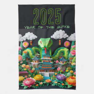 Linge De Cuisine Serpent vert du Nouvel An chinois 2025 KT8
