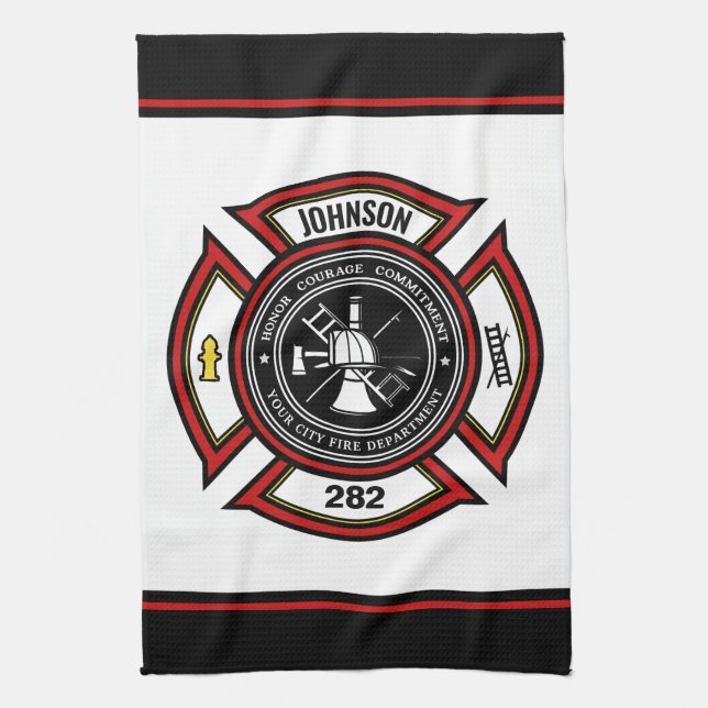 Linge De Cuisine Service d'incendie AJOUTER LE NOM Pompier Insigne  (Vertical)