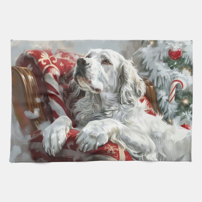 Linge De Cuisine Setter Anglais de Noël Festif (Horizontal)