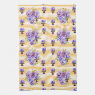 Linge De Cuisine Shabby Chic Yellow Stripe Pansy Floral