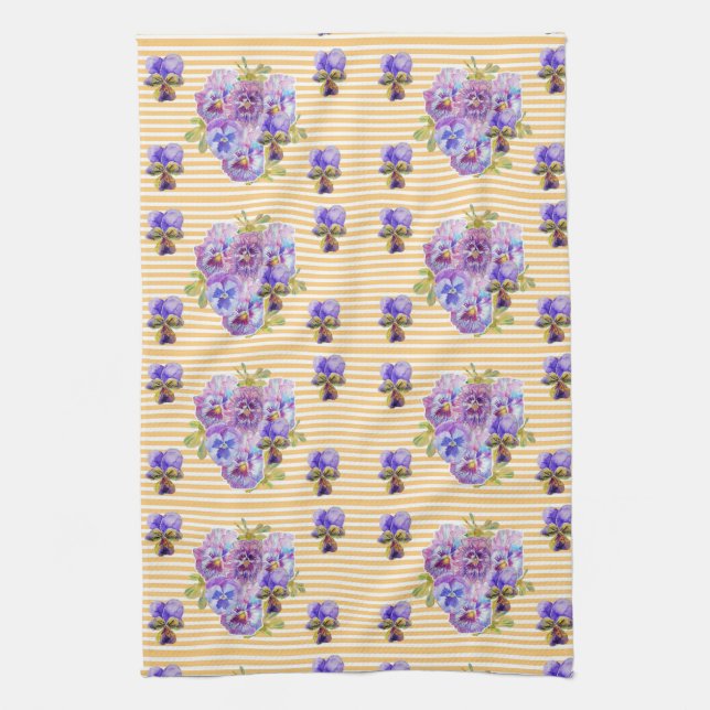 Linge De Cuisine Shabby Chic Yellow Stripe Pansy Floral (Vertical)