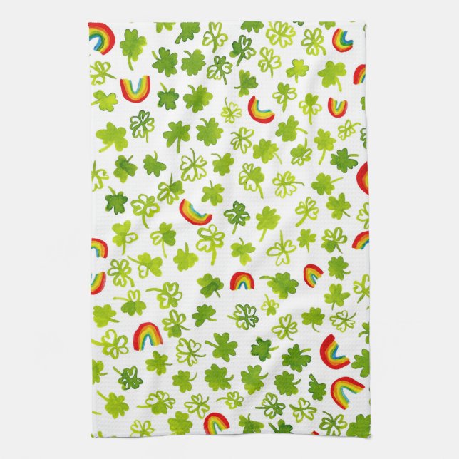 Linge De Cuisine Shamrocks et Rainbows Aquarelle Irlande (Vertical)
