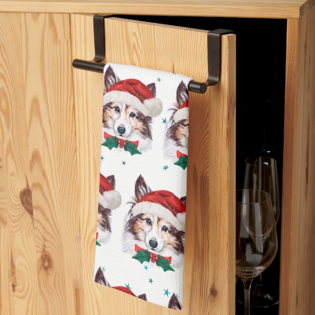 Linge De Cuisine Sheltie Chien race Étoiles de Noël (Pliage en tiers)