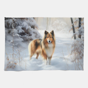 Linge De Cuisine Shetland Sheepdog Laisser neiger Noël