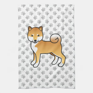 Linge De Cuisine Shiba Inu Rouge Chien de Dessin Animé Mignon avec