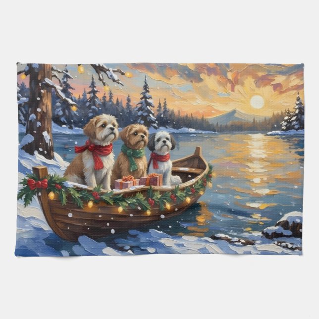 Linge De Cuisine Shih Tzu Christmas Boat Holiday (Horizontal)