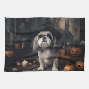 Linge De Cuisine Shih Tzu Citrouilles Halloween Épouvantable