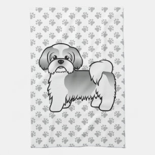 Linge De Cuisine Shih Tzu de dessin animé mignon argent et blanc