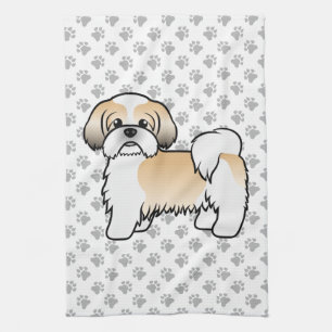 Linge De Cuisine Shih Tzu doré et blanc Chien de dessin animé migno