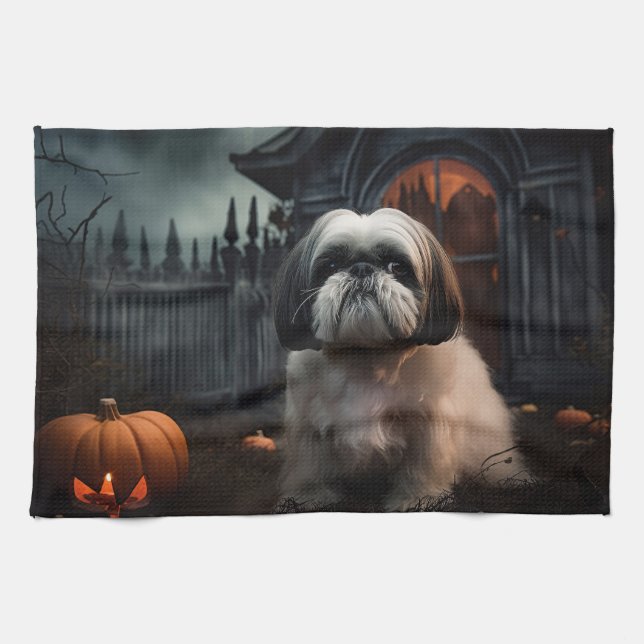 Linge De Cuisine Shih Tzu Halloween Épouvantable (Horizontal)