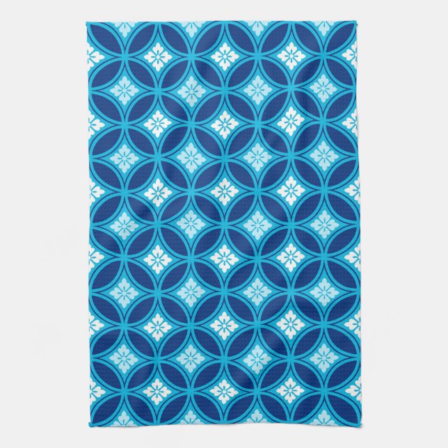 Linge De Cuisine Shippo avec Motif à Fleur, Deep Indigo Blue (Vertical)