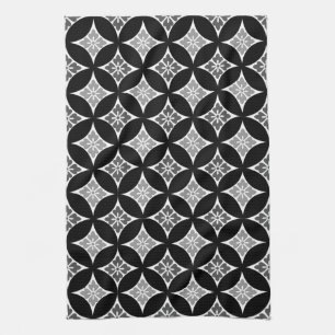 Linge De Cuisine Shippo avec Motif Fleur, Noir, Blanc et Gris