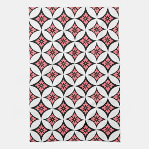 Linge De Cuisine Shippo avec Motif Fleur, noir, blanc et rose