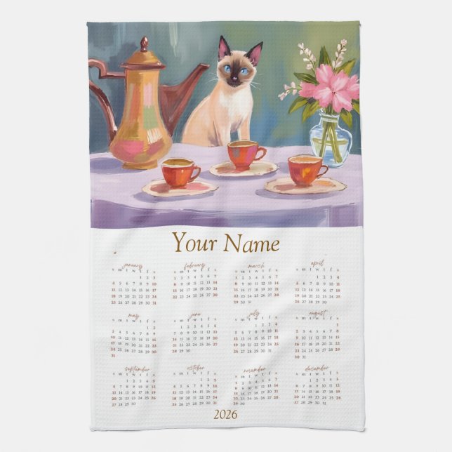Linge De Cuisine Siamese Cat Lovers 2026 Tea Towel Calendar  (Vertical)
