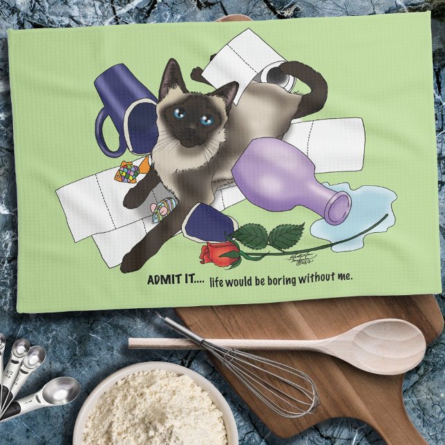Linge De Cuisine Siamese Cat Mischief drôle (Créateur téléchargé)