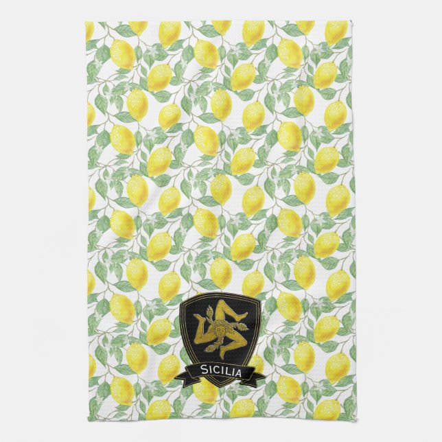 Linge De Cuisine Sicilienne Trinacria Lemon Motif Personnaliser (Vertical)