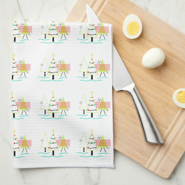 Linge De Cuisine siècle moderne arbres de noël rétro (Quart Plié)