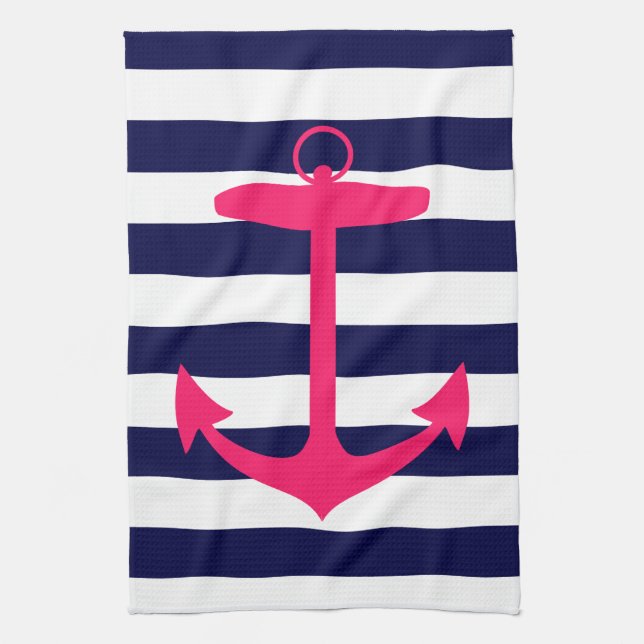 Linge De Cuisine Silhouette Ancre rose (Vertical)